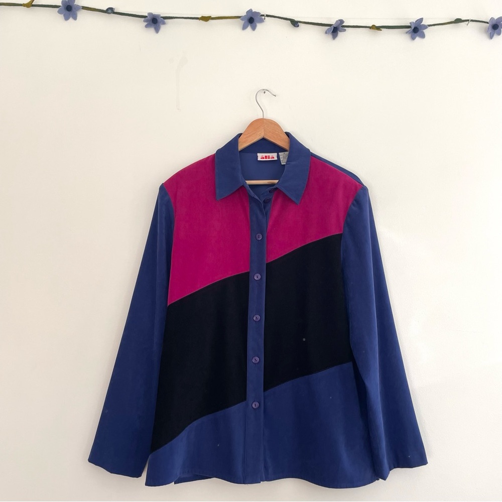 Vintage Colour-block Button-Up Shirt